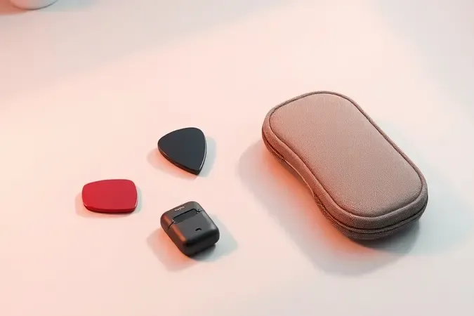 Acessórios de violão como palheta, capotraste, afinador e case em render 3D conceitual