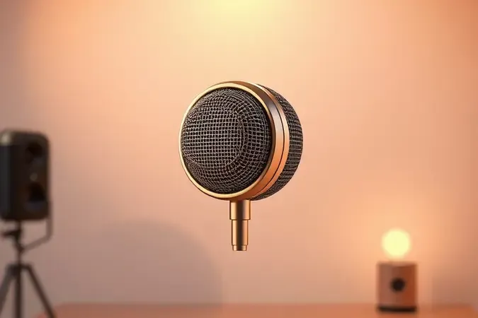 Cápsula de microfone condensador em close com materiais modernos e luz suave de estúdio