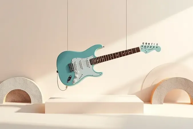 Guitarra genérica com elementos visuais que representam conforto, estabilidade e timbre para worship.