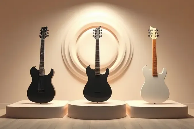 Guitarras elétricas genéricas em composição conceitual para escolher instrumento de louvor.