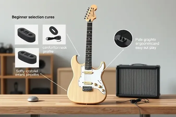 Guitarra elétrica conceitual com elementos de escolha para iniciantes, como conforto e versatilidade.