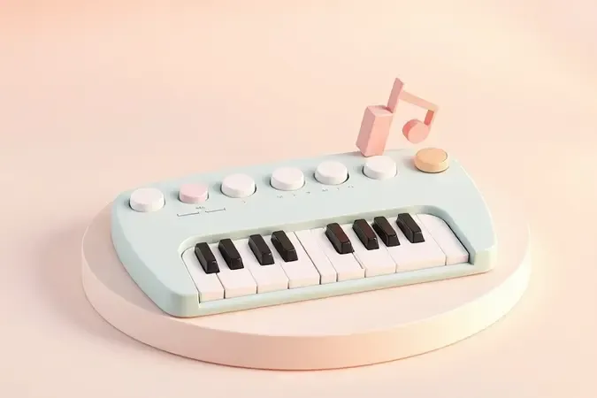 Seleção conceitual elegante de teclados infantis com teclas arredondadas e blocos musicais