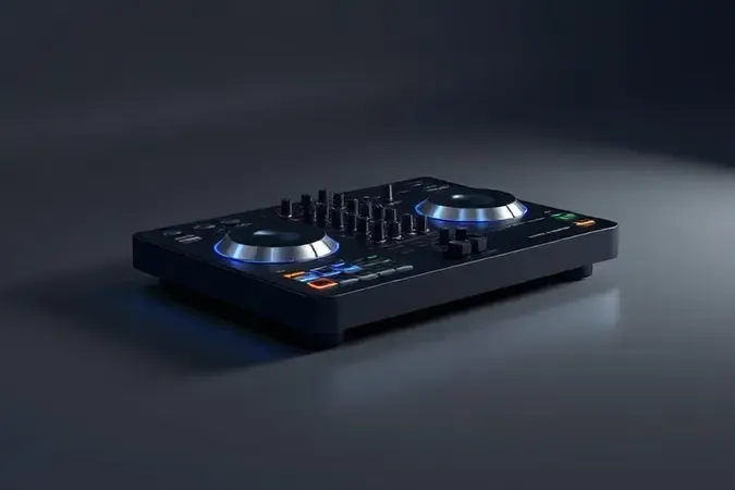 Ilustração conceitual 3D de controladora de DJ moderna e sem marca sobre superfície limpa escura