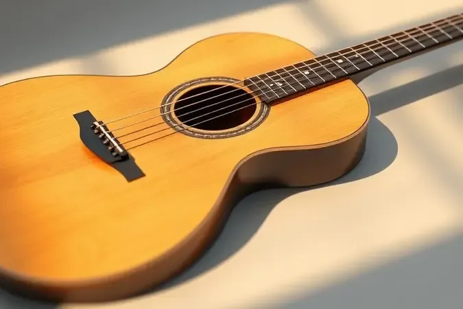 Vista conceitual de violão acústico com cordas de nylon e aço sobre superfície limpa, ilustrando a diferença entre os tipos de cordas.