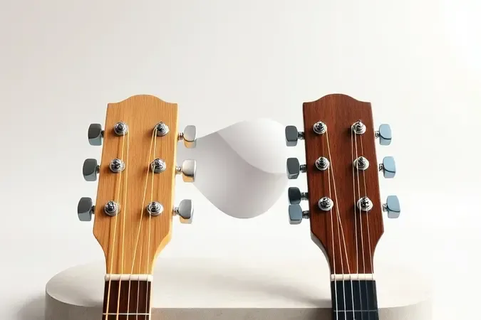 Comparação visual entre cordas de nylon e aço para violão, com texturas e ondas sonoras conceituais.
