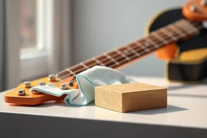 Itens de limpeza e cuidado para contrabaixo em composição 3D minimalista e limpa e neutro