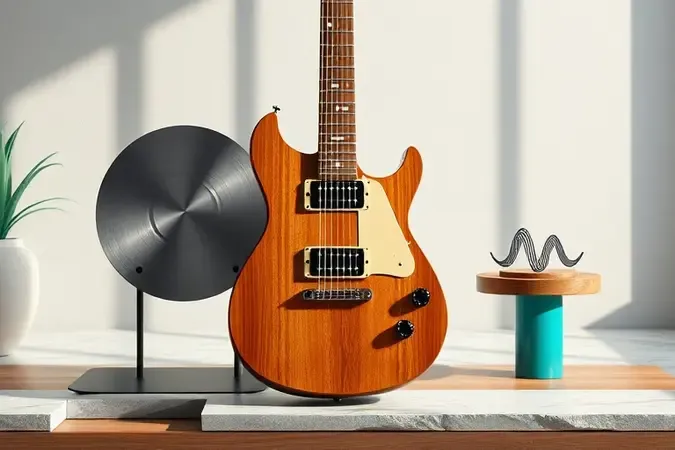 Render conceitual mostra equilíbrio entre qualidade, construção e preço em uma guitarra elétrica.