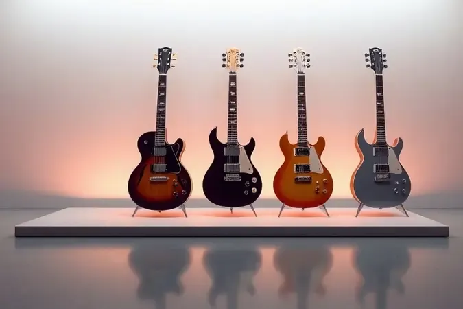 Três modelos de guitarra elétrica sem marca comparando séries com diferenciais visuais sutis