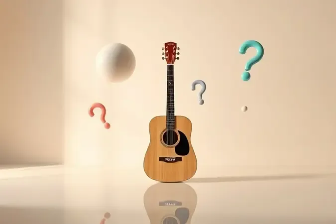 Violão cercado por formas abstratas e esféricas que remetem às principais dúvidas sobre o instrumento.
