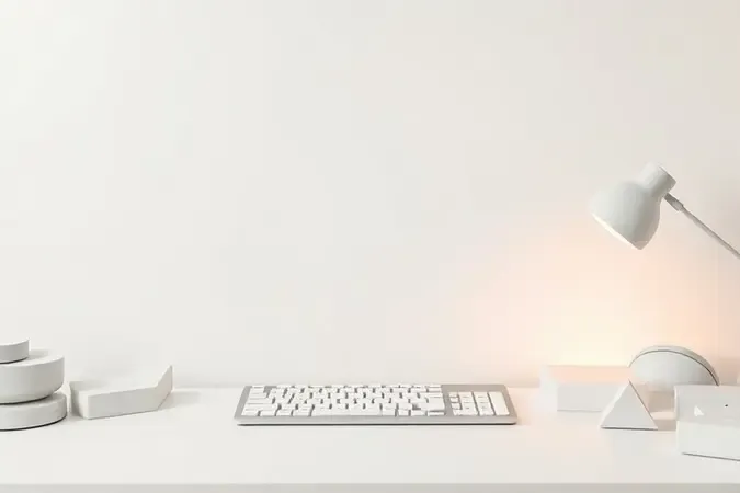 Cena conceitual de teclado musical em espaço minimalista com formas geométricas flutuantes representando escolha e comparação