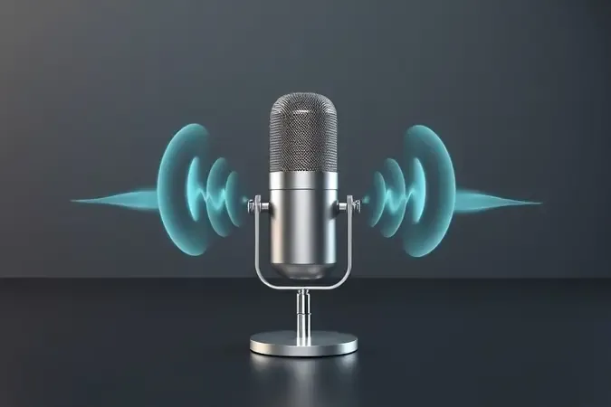 Microfone com ondas sonoras e curvas de frequência em render 3D
