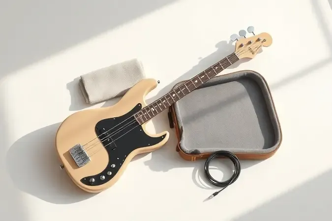 Conjunto de kit de contrabaixo com acessórios em cena 3D minimalista para comparar opções separadas