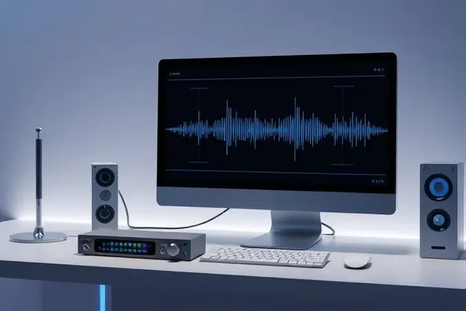Conceito de latência e drivers de áudio com monitor e interface em render 3D