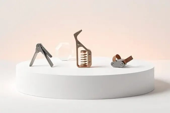 Três modelos modernos de capotraste em pedestal claro, mostrando mecanismos diferentes para violão e guitarra.