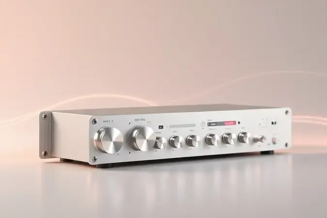 Conceito de pré-amplificadores e conversores de áudio com fluxo de sinal em render 3D