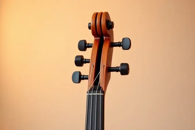 Detalhe da escala com cordas e tarraxas de viola caipira e linhas de afinação em render 3D