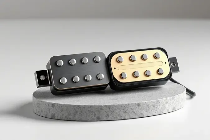 Comparação visual conceitual entre captadores single coil e humbucker para guitarra worship.