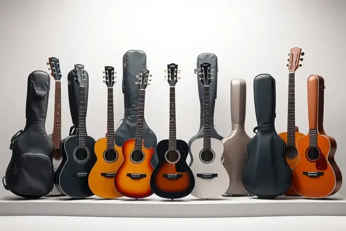 Coleção conceitual de diversos tipos de capas de guitarra modernas em composição vertical limpa