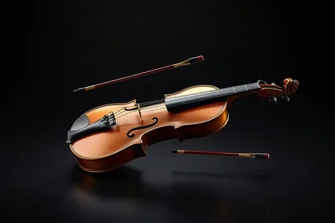 Partes de um violino em vista conceitual 3D destacando estrutura completa do instrumento